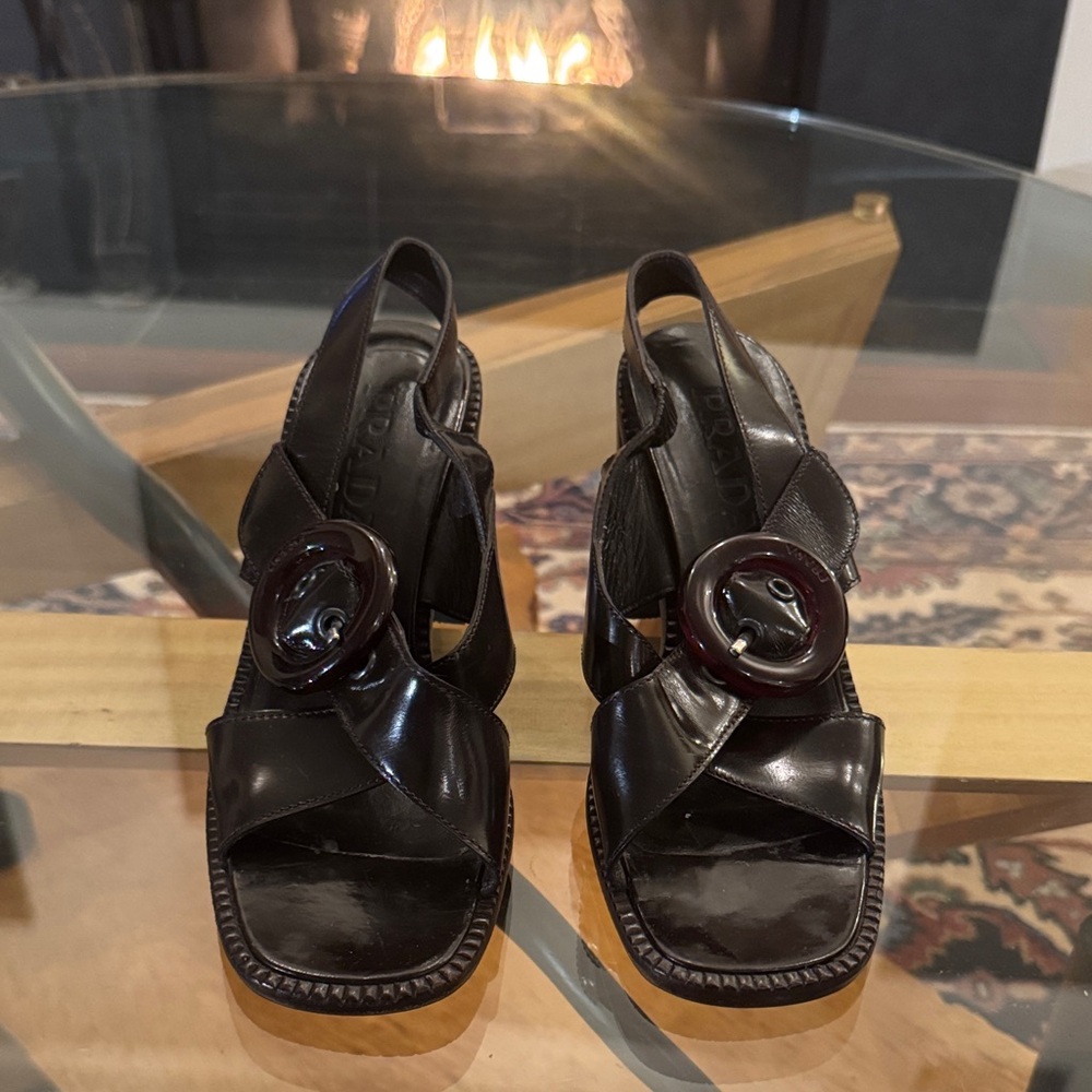 Prada Dark Chocolate Brown Leather Sandals